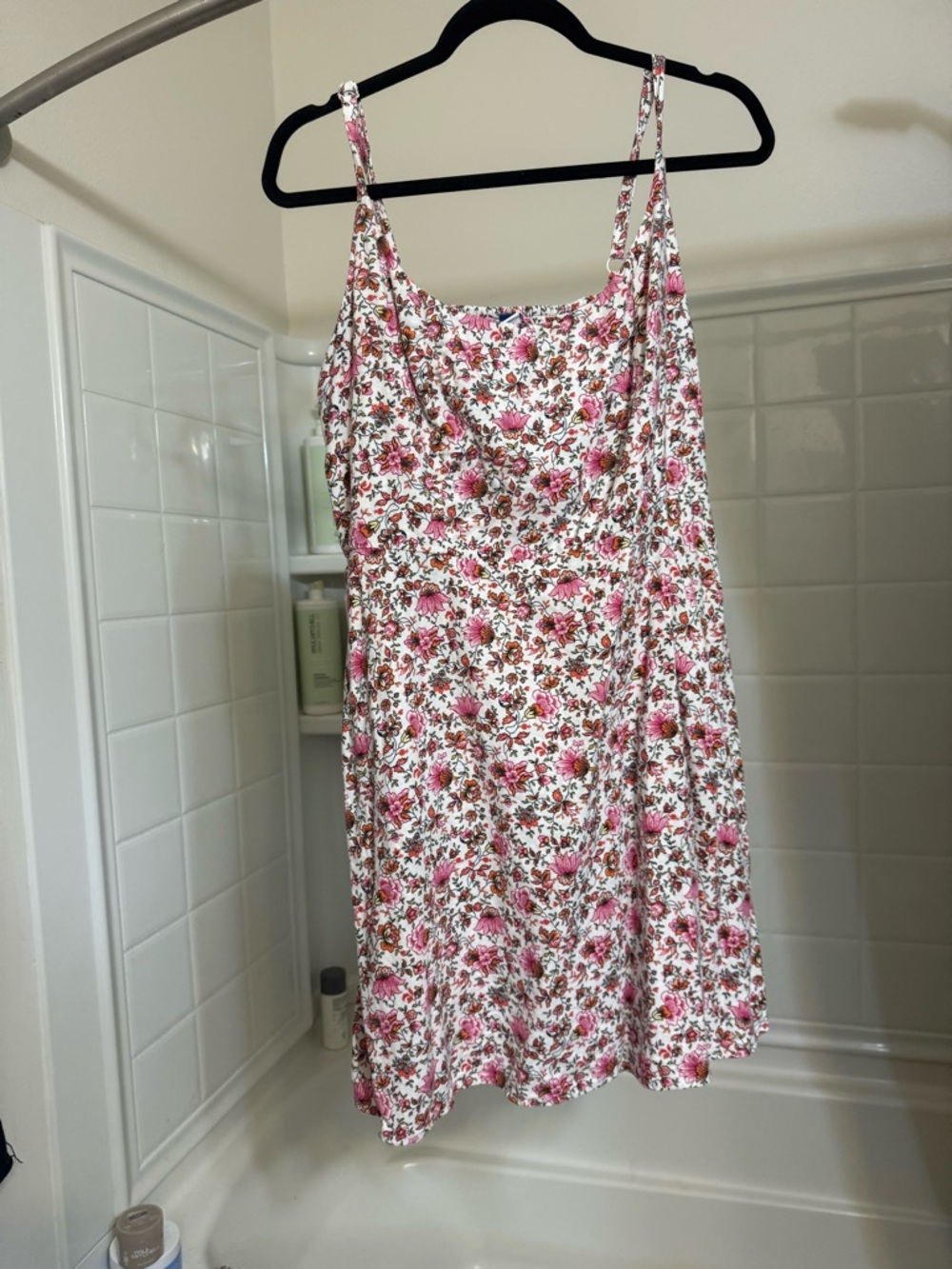 Old Navy White Dress with Pink Floral Print with pockets